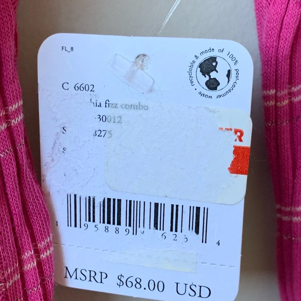 FREE PEOPLE Women’s Bright Pink White Gold Stripe Ribbed Long Sleeve Cowl Neck
